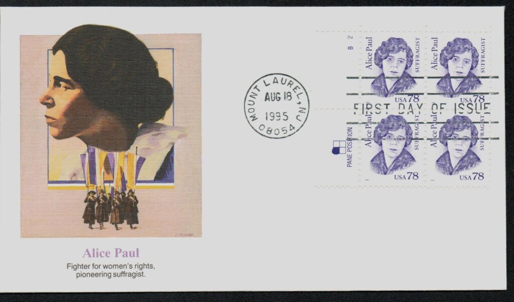 # 2943 - 1995 78c Great Americans: Alice Paul Fleetwood Plate Block First Day Cover