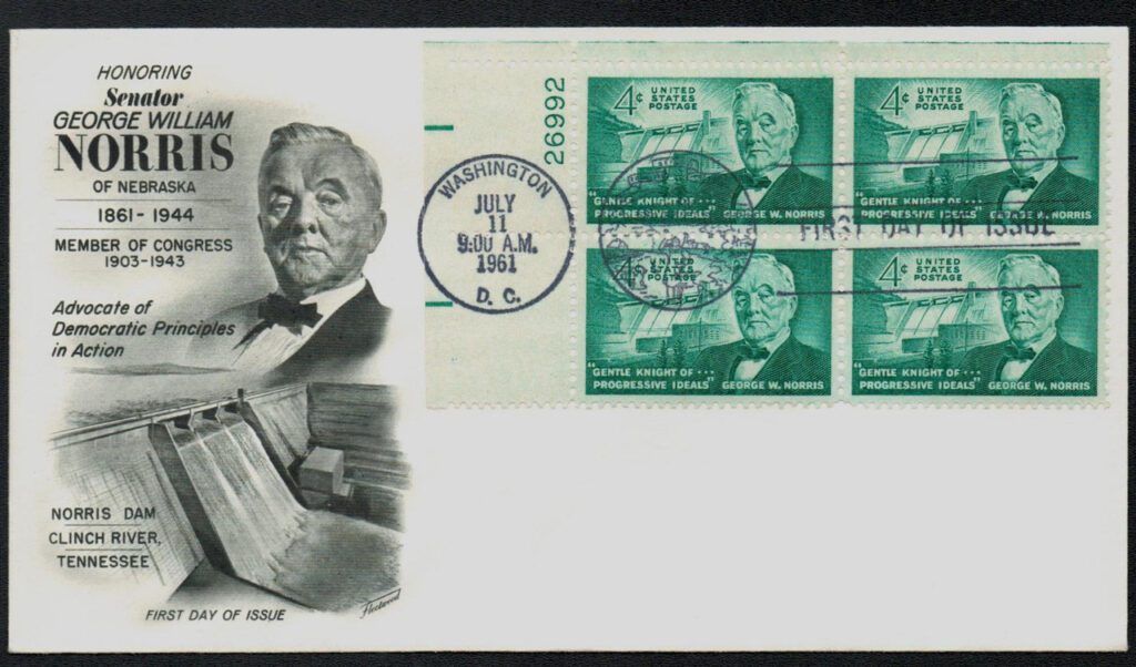 #1184 - 1961 4c Senator George W. Norris Fleetwood Plate Block First Day Cover
