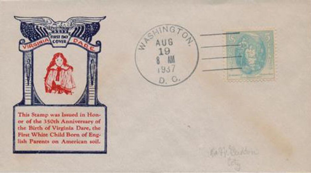 #796 - 1937 5c Virginia Dare, Gray Blue Classic First Day Cover