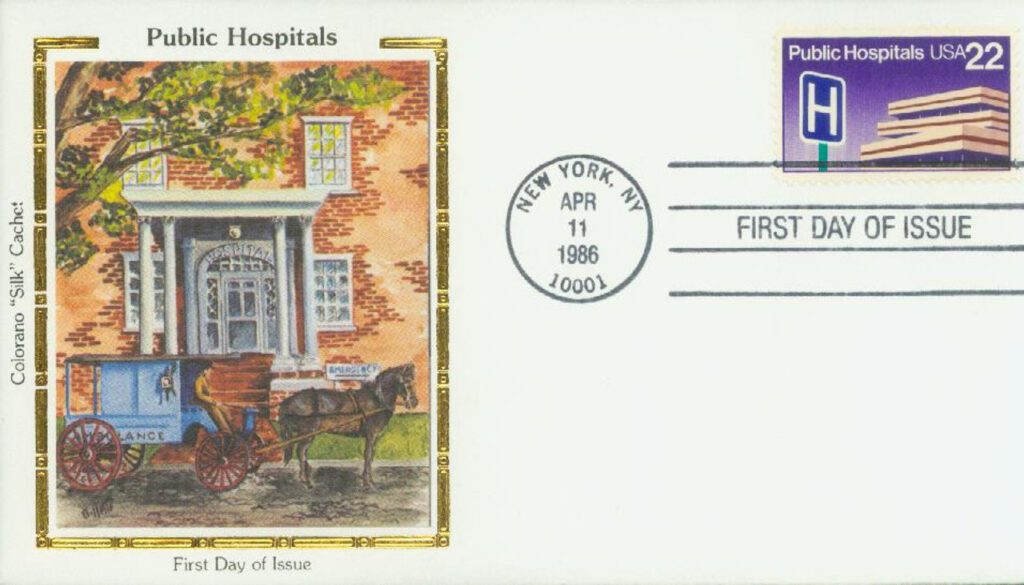 1986 22¢ Public Hospitals Colorano Silk Cachet First Day Cover