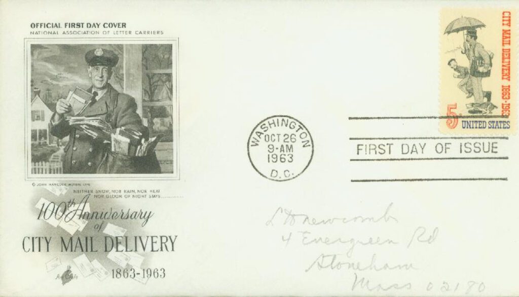 U.S. #1238 – America’s first “tagged” commemorative – 1963 city mail delivery centennial Classic First Day Cover