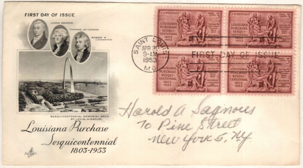 # 1020 - 1953 3¢ Louisiana Purchase Classic First Day Cover