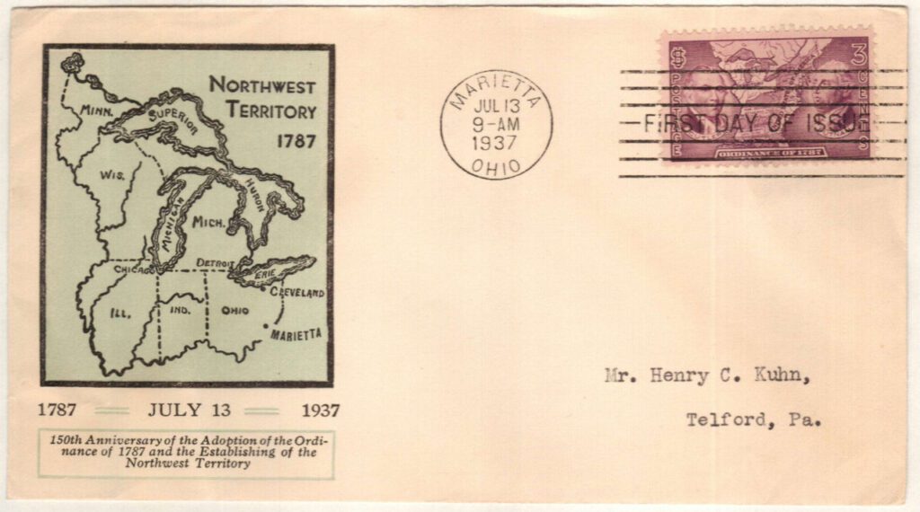 # 795 - 1937 3c Northwest Ordinance Classic First Day Cover