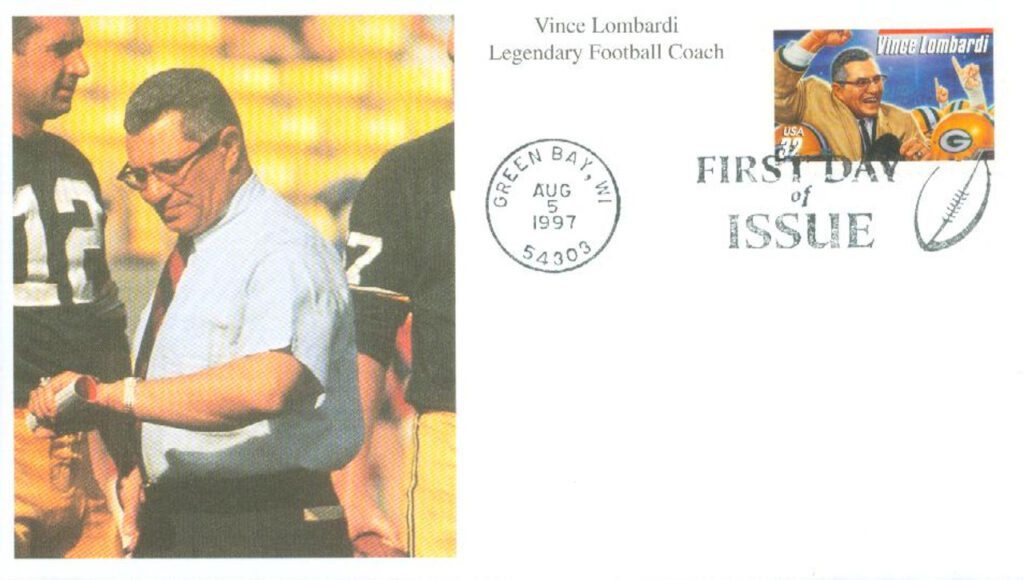 #3147 - 1997 32c Vince Lombardi, red bar Mystic First Day Cover