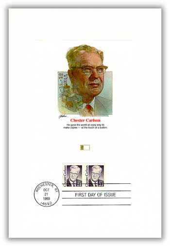 # 2180 - 1988 21c Great Americans: Chester Carlson Fleetwood First Day Proof Card