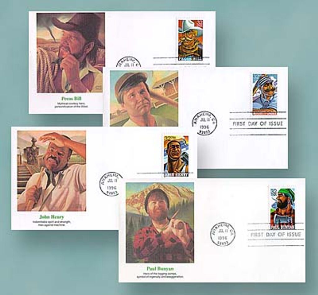 #3083-86 - 1996 32c Folk Heroes  Set of four Fleetwood First Day Covers