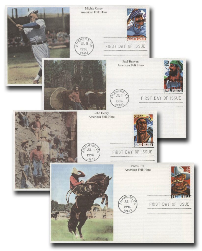 #3083-86 - 1996 32c Folk Heroes Set of four Mystic First Day Covers