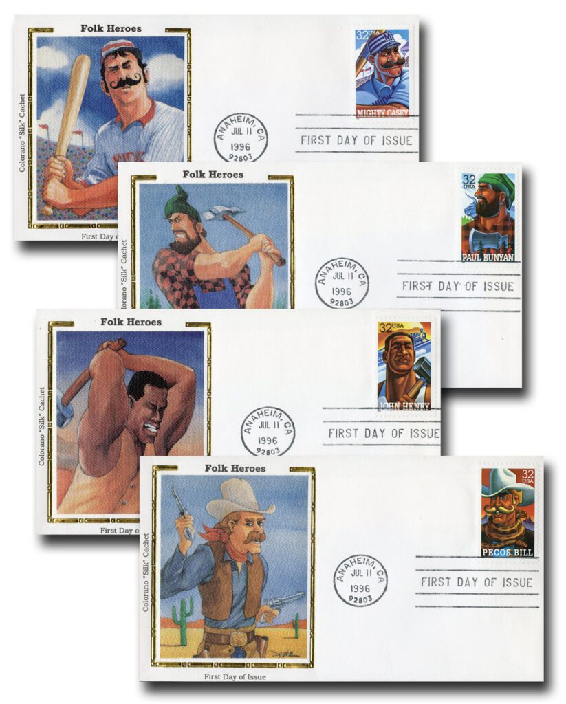 #3083-86 - 1996 32c Folk Heroes Set of 4 Colorano Silk First Day Covers