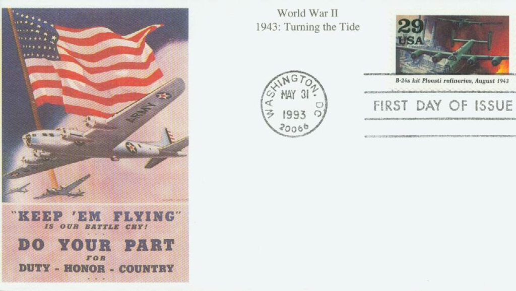 #2765d - 1992 29c World War II: B-24s Hit Ploesti Refineries Mystic First Day Cover