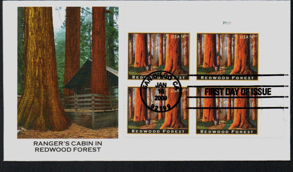 #4378 - 2009 $4.95 Redwood Forest, Priority Mail Fleetwood Plate Block First Day Cover
