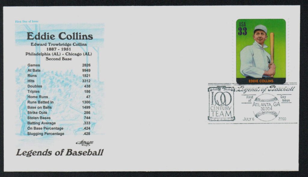#3408b - 2000 33c Legends of Baseball: Eddie Collins Classic First Day Cover