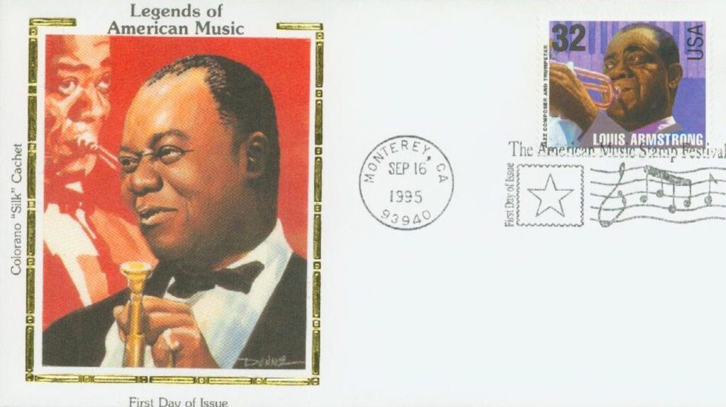 #2984 - 1995 32c Jazz Musicians: Louis Armstrong Colorano Silk Cachet First Day Cover