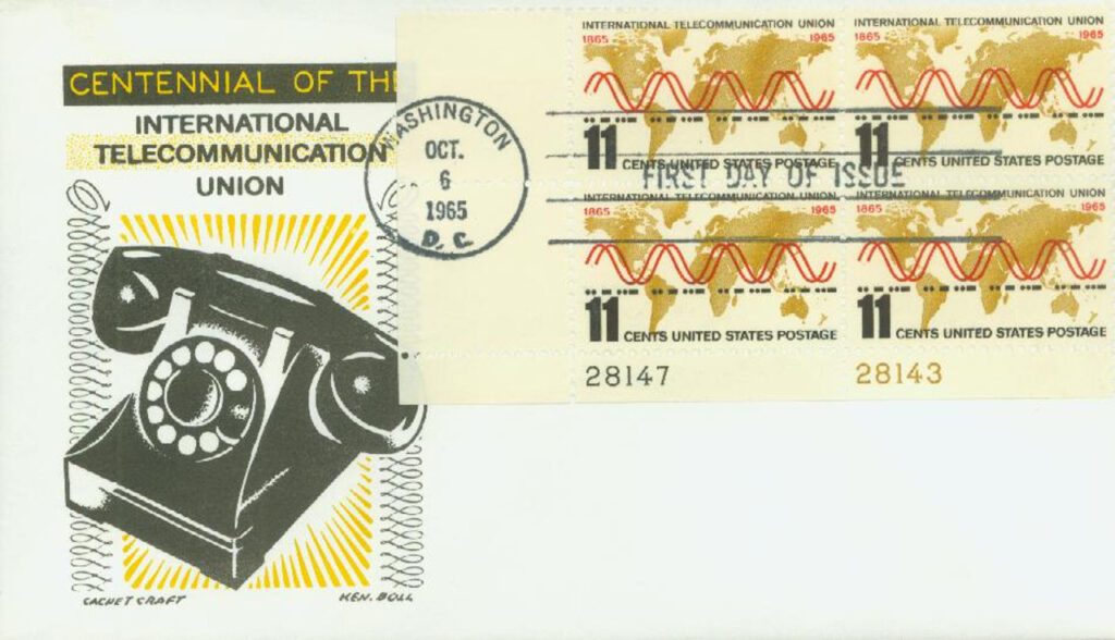 #1274 - 1965 11c International Telecommunication Union Plate Block First Day Cover