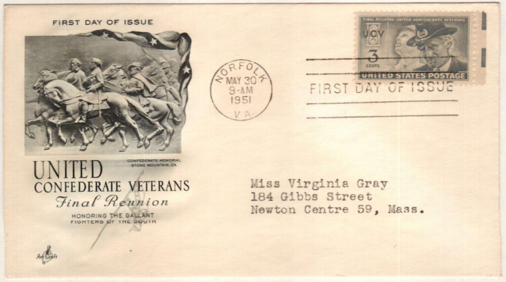 # 998 - 1951 3c United Confederate Veterans Final Reunion Classic First Day Cover