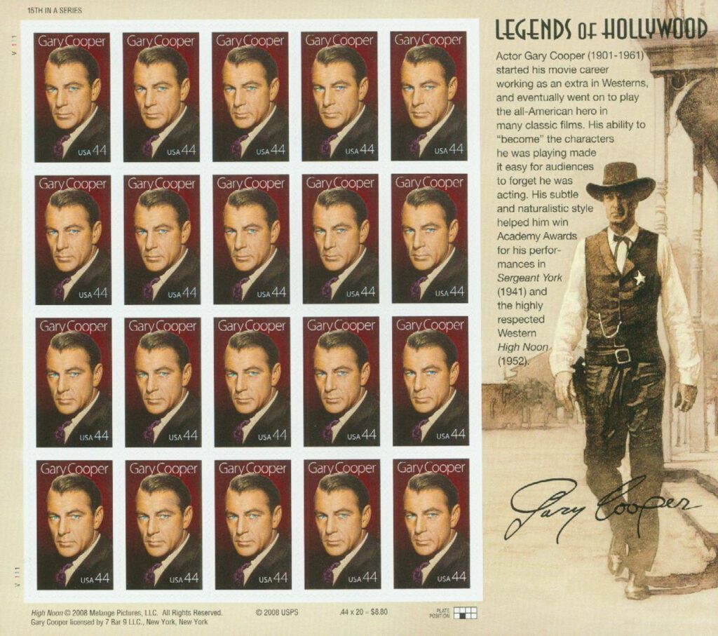 # 4421 - 2009 44c Legends of Hollywood: Gary Cooper mint sheet