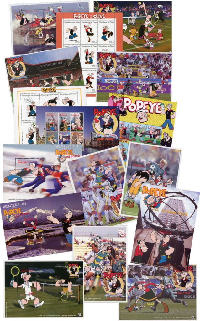 # M11798 - Popeye, Olive Oyl and Friends, Mint, Set of 8 Sheets and 8 Souvenir Sheets, Worldwide
