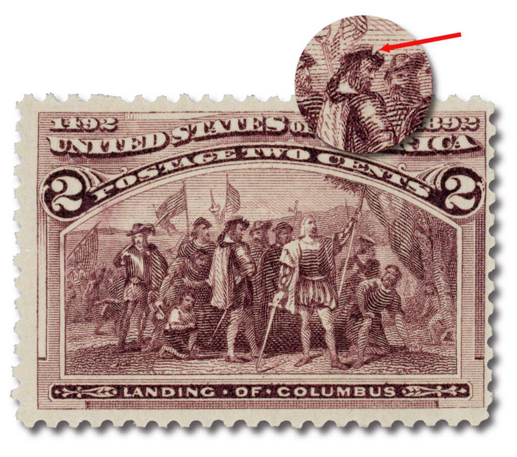 #231c
1893 2c Landing of Columbus, Brown Violet, Broken Hat