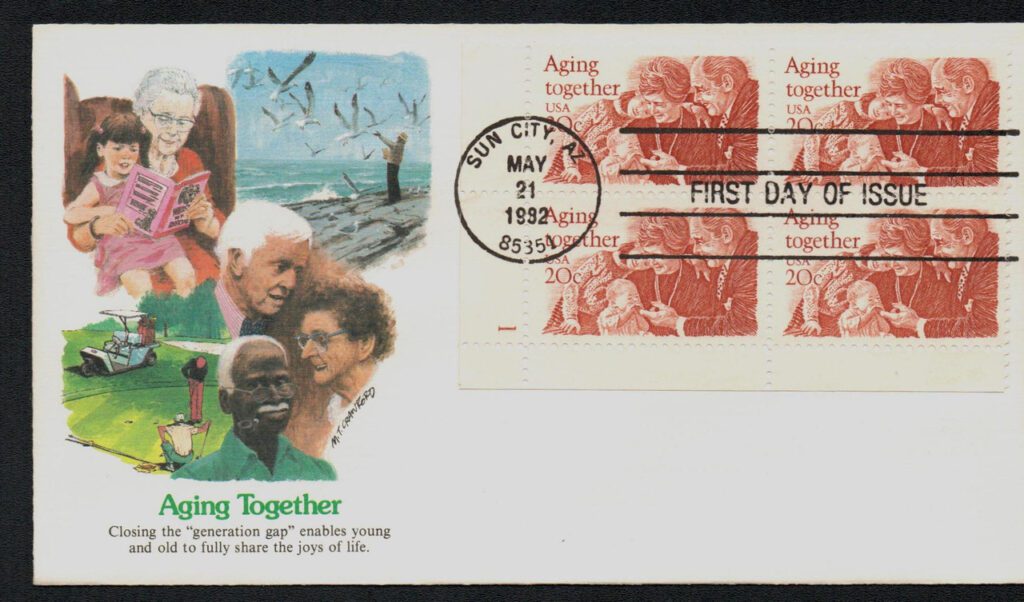 #2011 - 1982 20c Aging Together Fleetwood Plate Block First Day Cover
