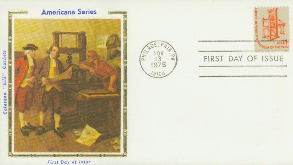 1593 - 1975-81 11c Americana Series: Printing Press Colorano Silk Cachet First Day Cover