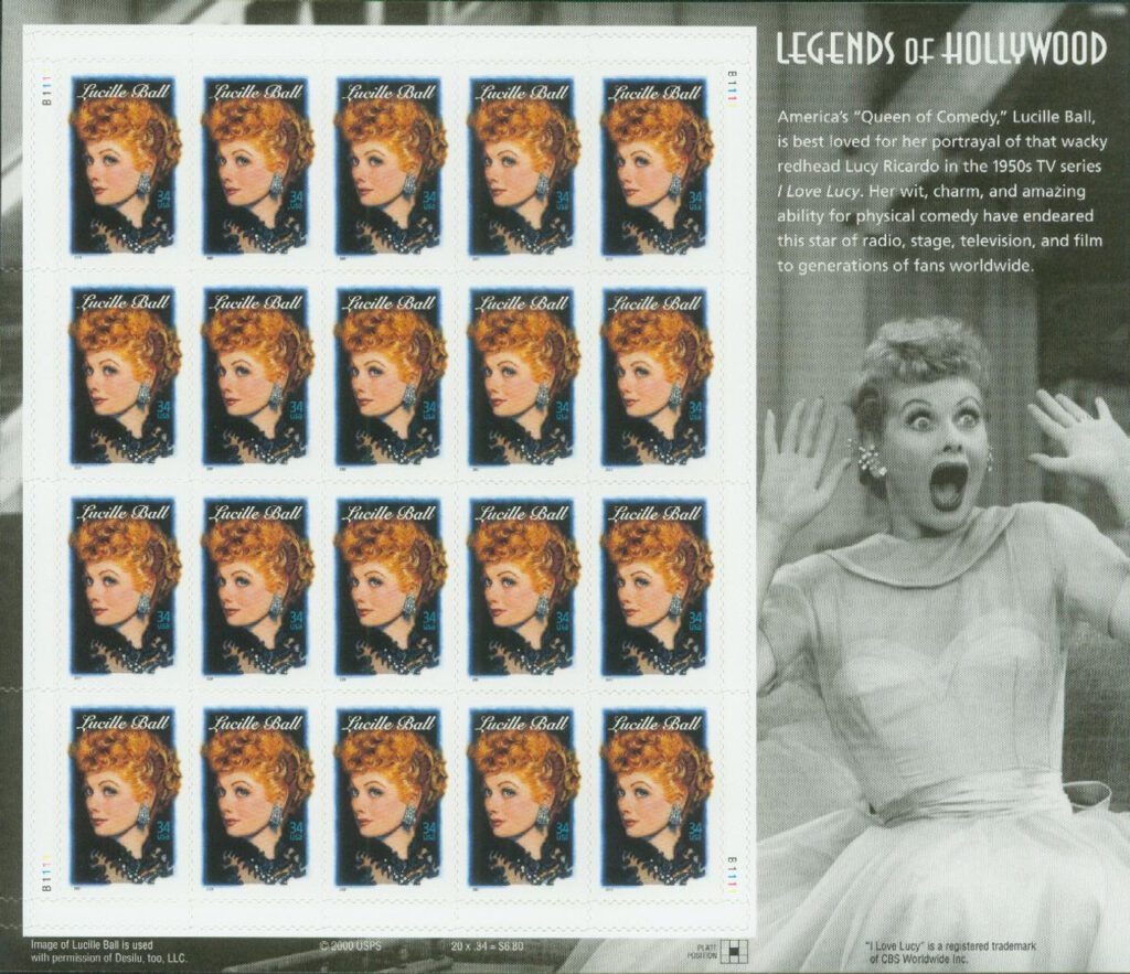 #3523 - 2001 34c Legends of Hollywood: Lucille Ball Mint Sheet