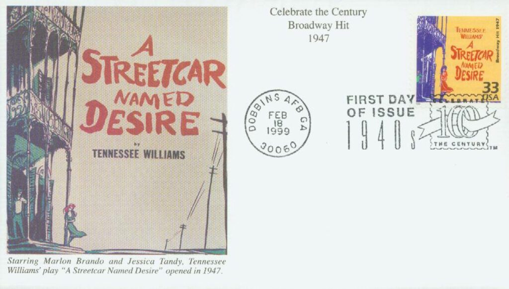 #3186n - 1999 33c Celebrate the Century,1940s: "A Streetcar Named Desire",Broadway Hit 1947 Mystic First Day Cover