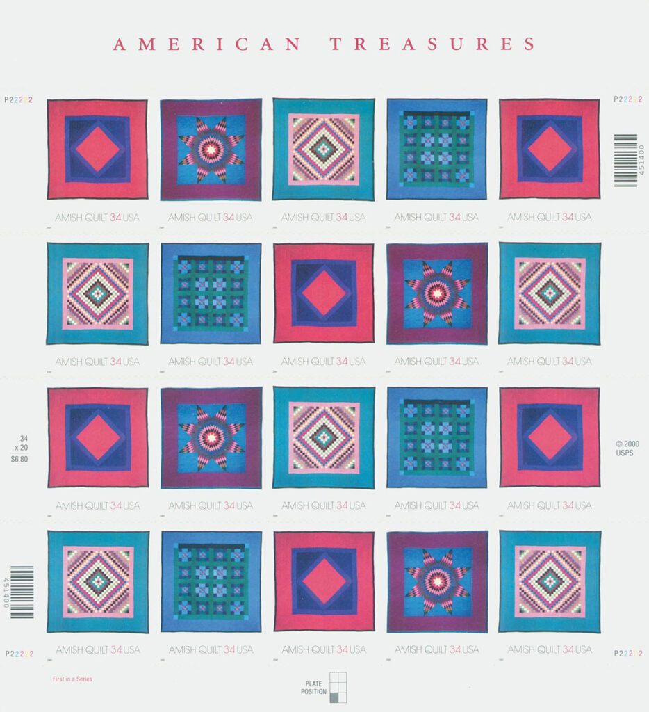 #3524-27 - 2001 34c Amish Quilts Mint sheet 