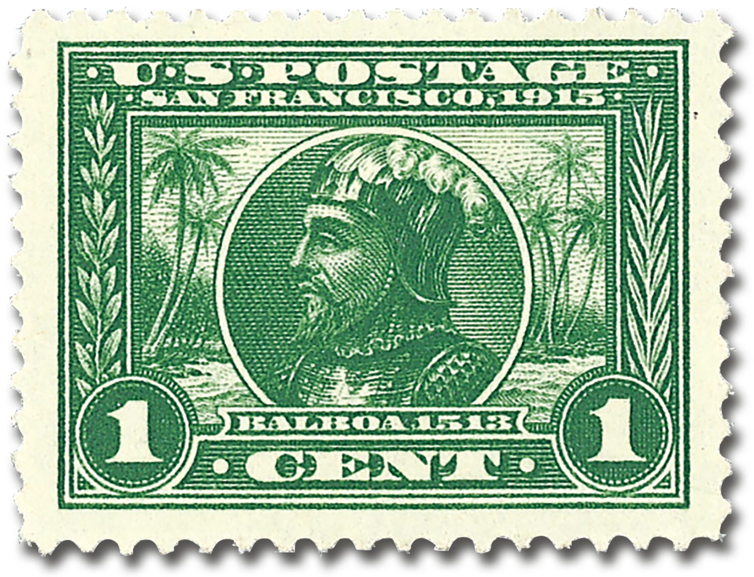 #397
1913 1c Vasco Nunez de Balboa, Green, Perf. 12