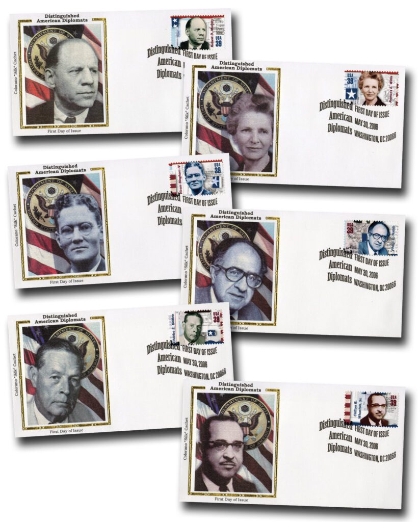 #4076 2006 39c American Diplomats, Colorano Silk Cachet First Day Cover Set of 6