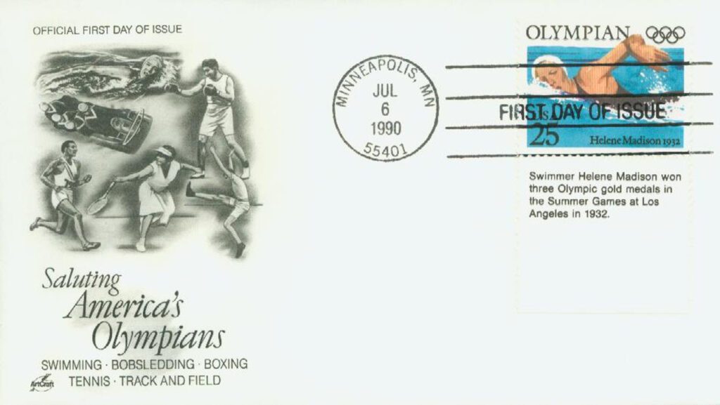 #2500 - 1990 25c Olympians: Helene Madison Classic First Day Cover