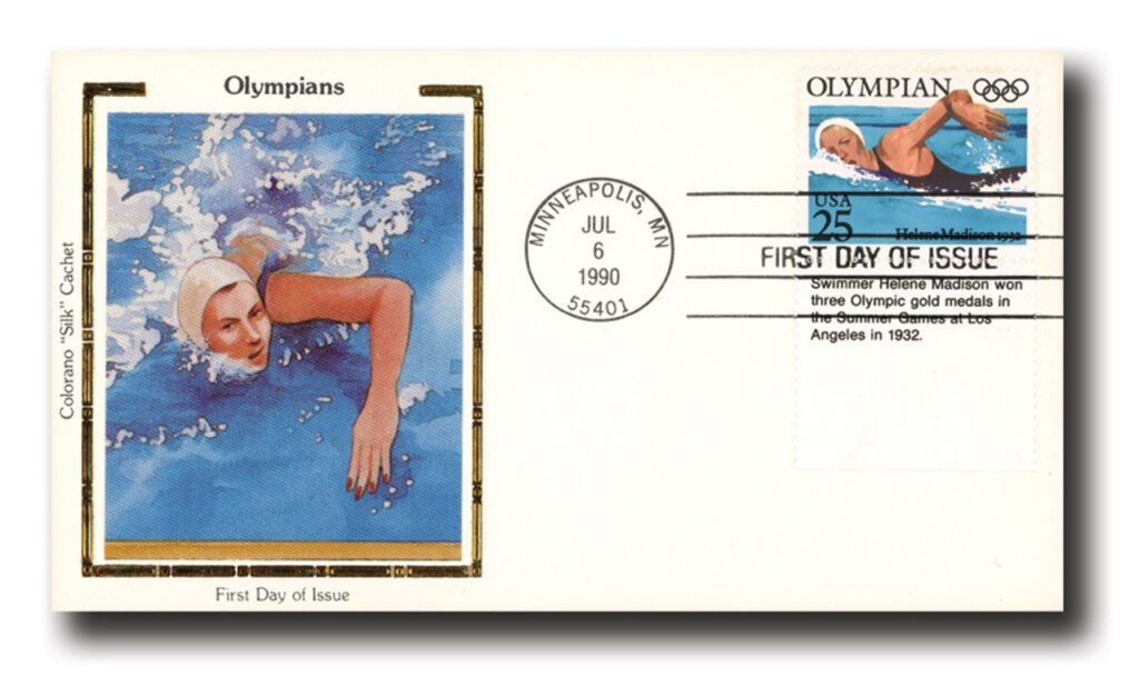#2500 - 1990 25c Olympians: Helene Madison Colorano Silk Cachet First Day Cover