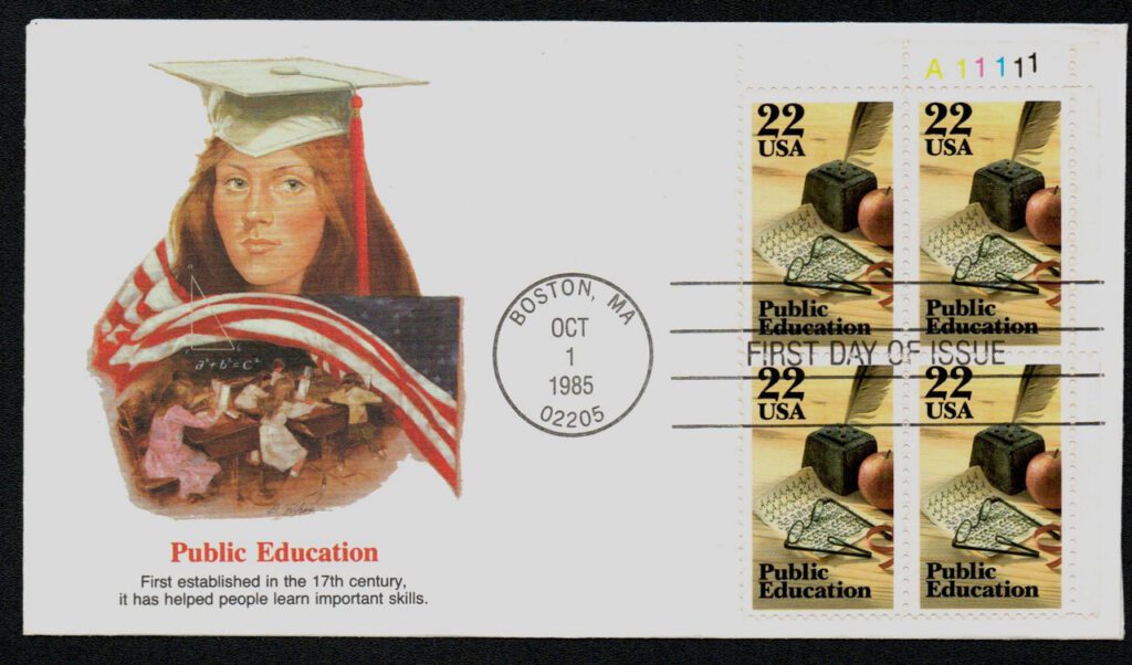 #2159 - 1985 22c Public Education in America Fleetwood Plate Block First Day Cover