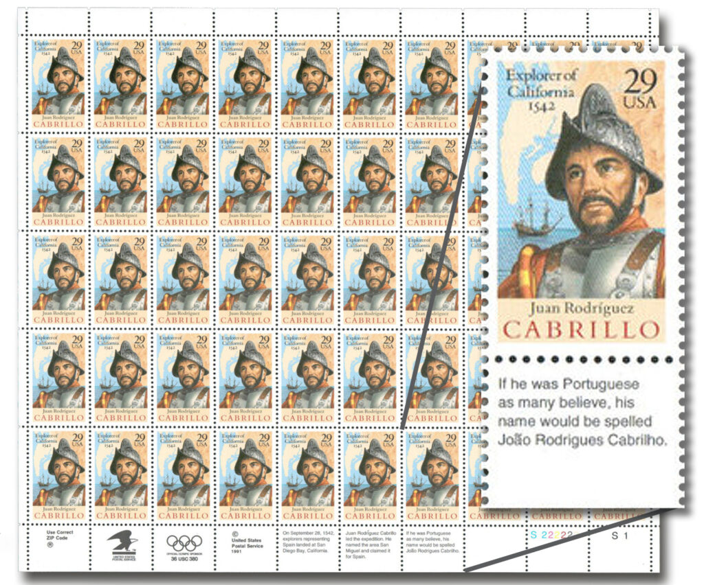 #2704
1992 29c Juan Rodriguez Cabrillo mint sheet