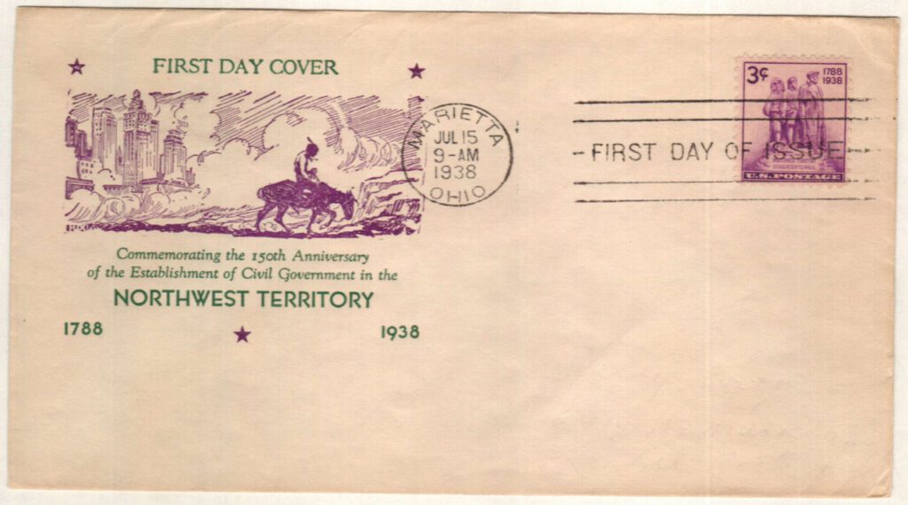 # 837 - 1938 3c Northwest Territory Sesquicentennial Classic First Day Cover