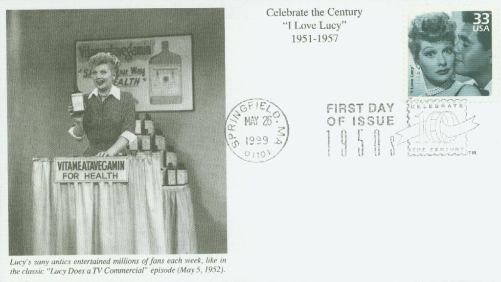 #3187l - 1999 33c Celebrate the Century - 1950s: "I Love Lucy" Mystic First Day Cover
