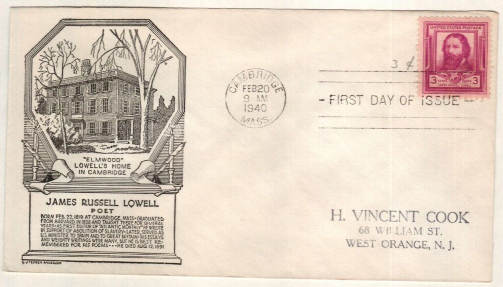 #866 - 1940 Famous Americans: 3c James Russell Lowell Classic First Day Cover