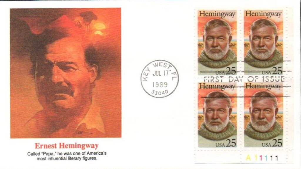 1989 25¢ Ernest Hemingway Fleetwood Plate Block First Day Cover