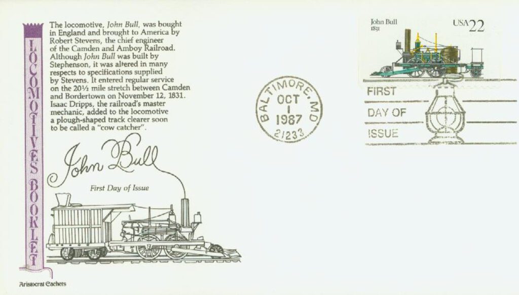 1987 22¢ Steam Locomotives: John Bull Classic First Day Cover