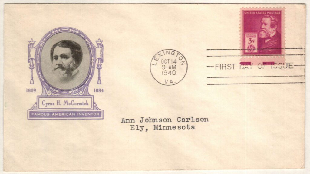 #891 - 1940 Famous Americans: 3c Cyrus Hall McCormick Classic First Day Cover
