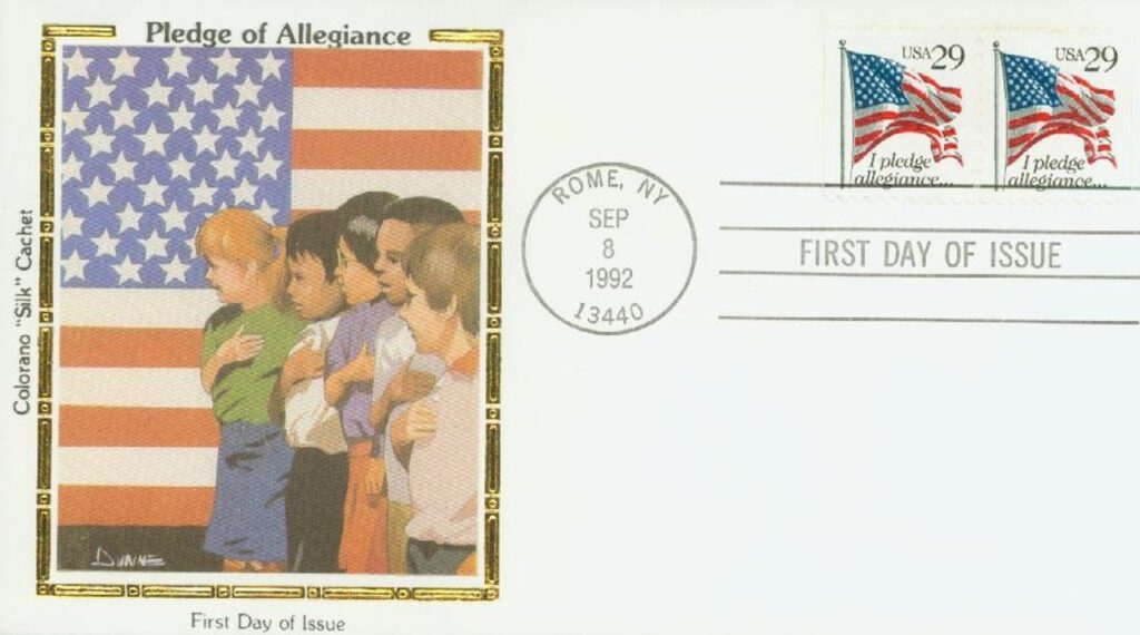#2593 - 1992 29¢ I Pledge Allegiance, black denomination Colorano Silk Cachet First Day Cover