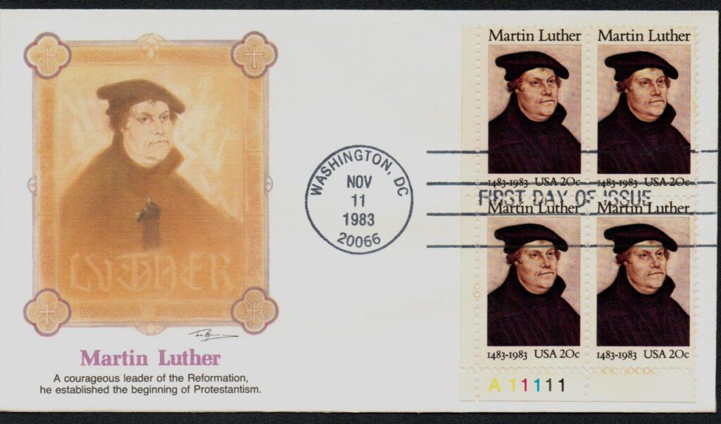 #2065 - 1983 20c Martin Luther Fleetwood Plate Block First Day Cover