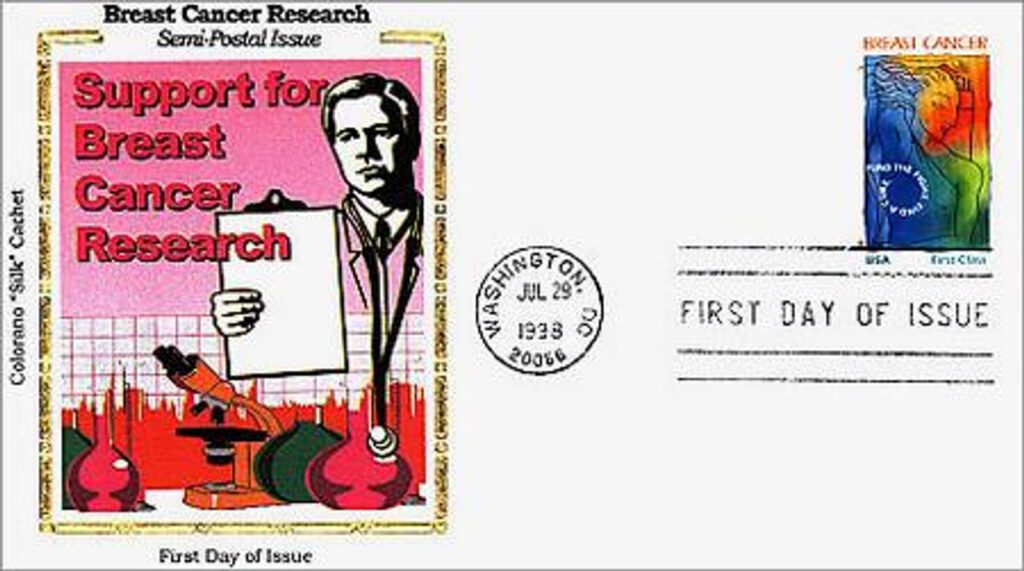 #B1 - 1998 Non-Denominated, 32c & 8c Surtax Semipostal, Breast Cancer Awareness Colorano Silk Cachet First Day Cover