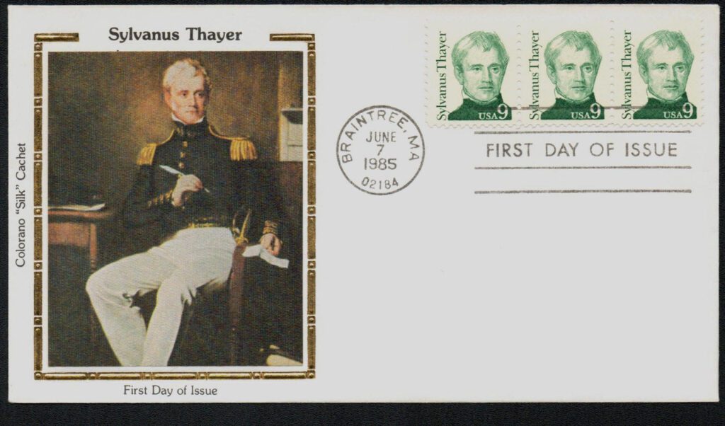 # 1852 - 1985 9c Great Americans: Sylvanus Thayer Colorano Silk Cachet First Day Cover