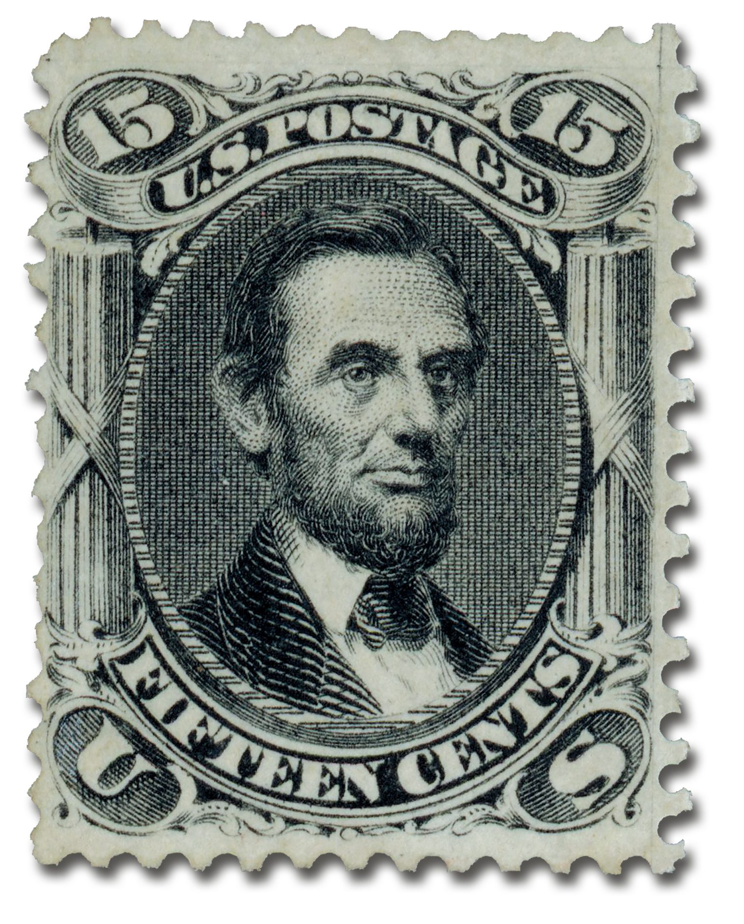 #77
1866 15c Abraham Lincoln, Black, Perf. 12