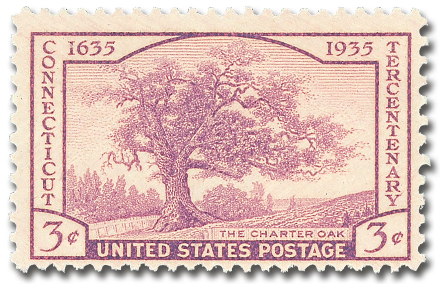 #772 - 1935 3c Connecticut Tercentenary, Rose Purple, Perf .11x10.5