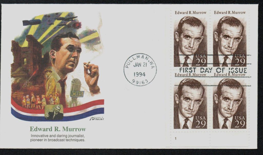# 2812 - 1994 29c Edward R. Murrow Fleetwood Plate Block First Day Cover