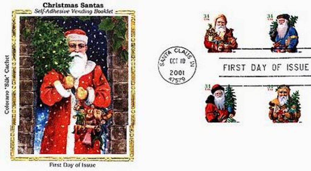 #3541-44 - 2001 34c Contemporary Christmas: Santa's, green denomination Colorano Silk Cachet First Day Cover