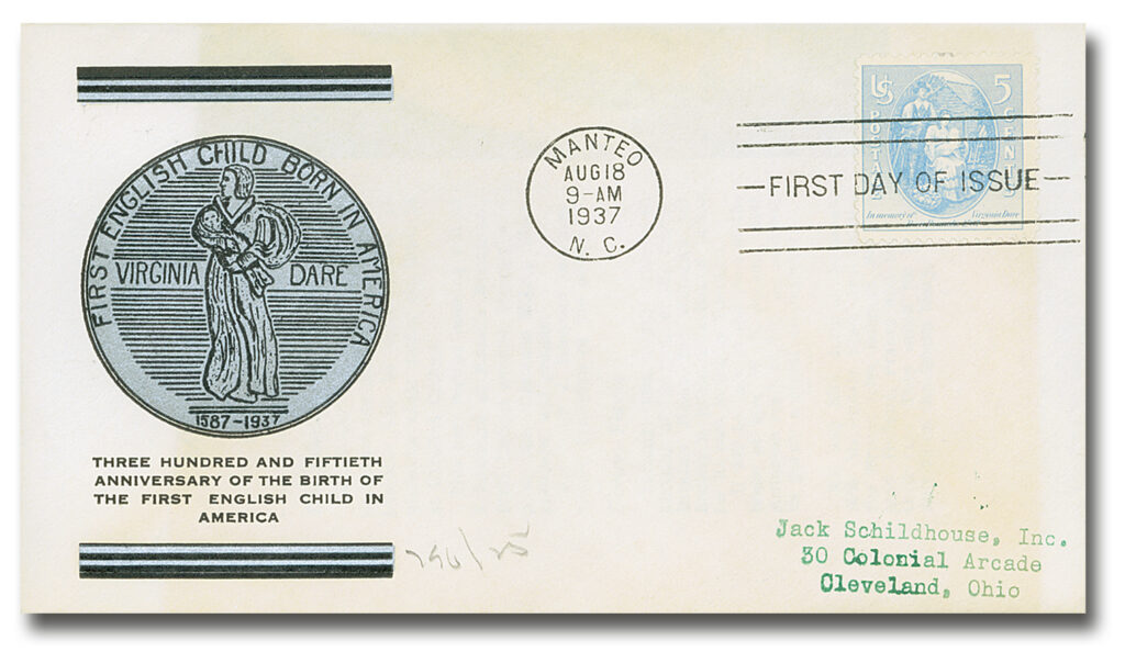 #796
1937 5c Virginia Dare, Gray Blue Classic First Day Cover
