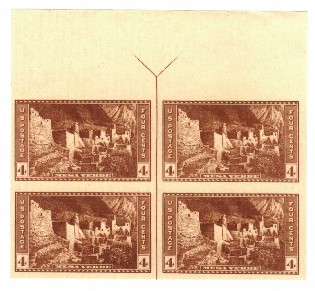 #759 - 1935 4c Mesa Verde Colorado, Brown, Imperf. Top Arrow Block