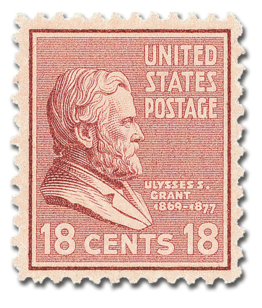 #823 - 1938 18c Grant, red brown
