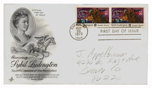 #1559
1975 8c Contributors to the Cause: Sybil Ludington Classic First Day Cover